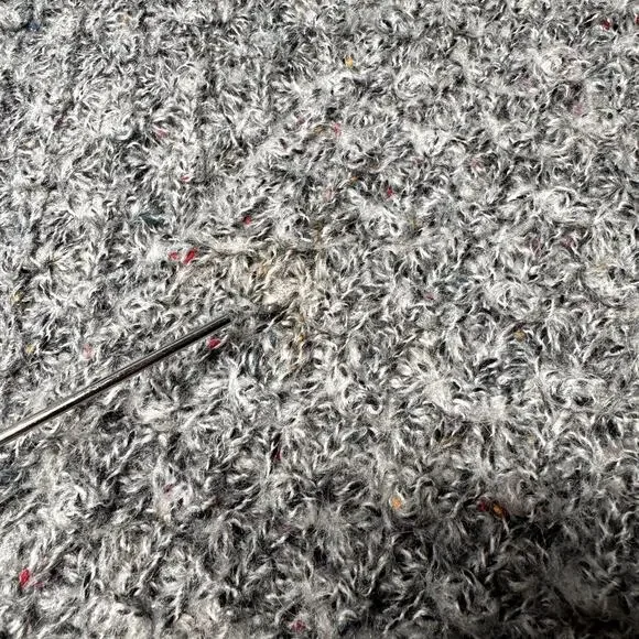 Vintage Le Roy Pom Pom Knit Cardigan Gray Wool Open Front Preppy Twee Size L - Picture 8 of 10